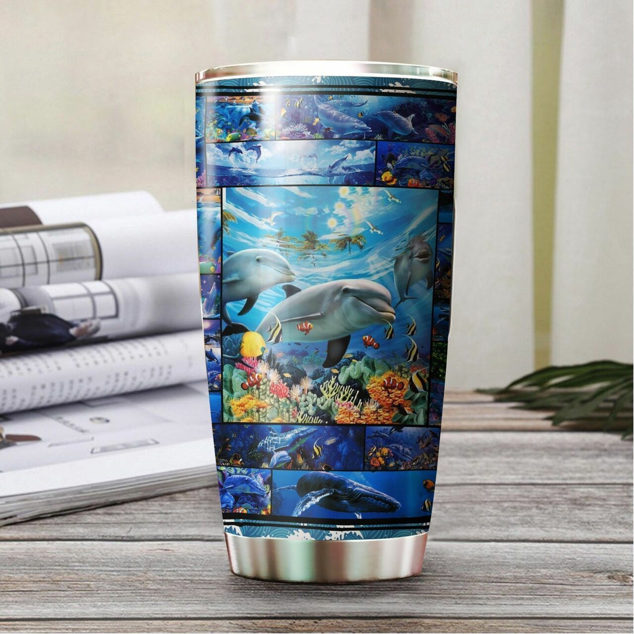 Beautiful Dolphin Ocean Gift For Lover Day Travel Tumbler All Over Print Size 20Oz – 30Oz