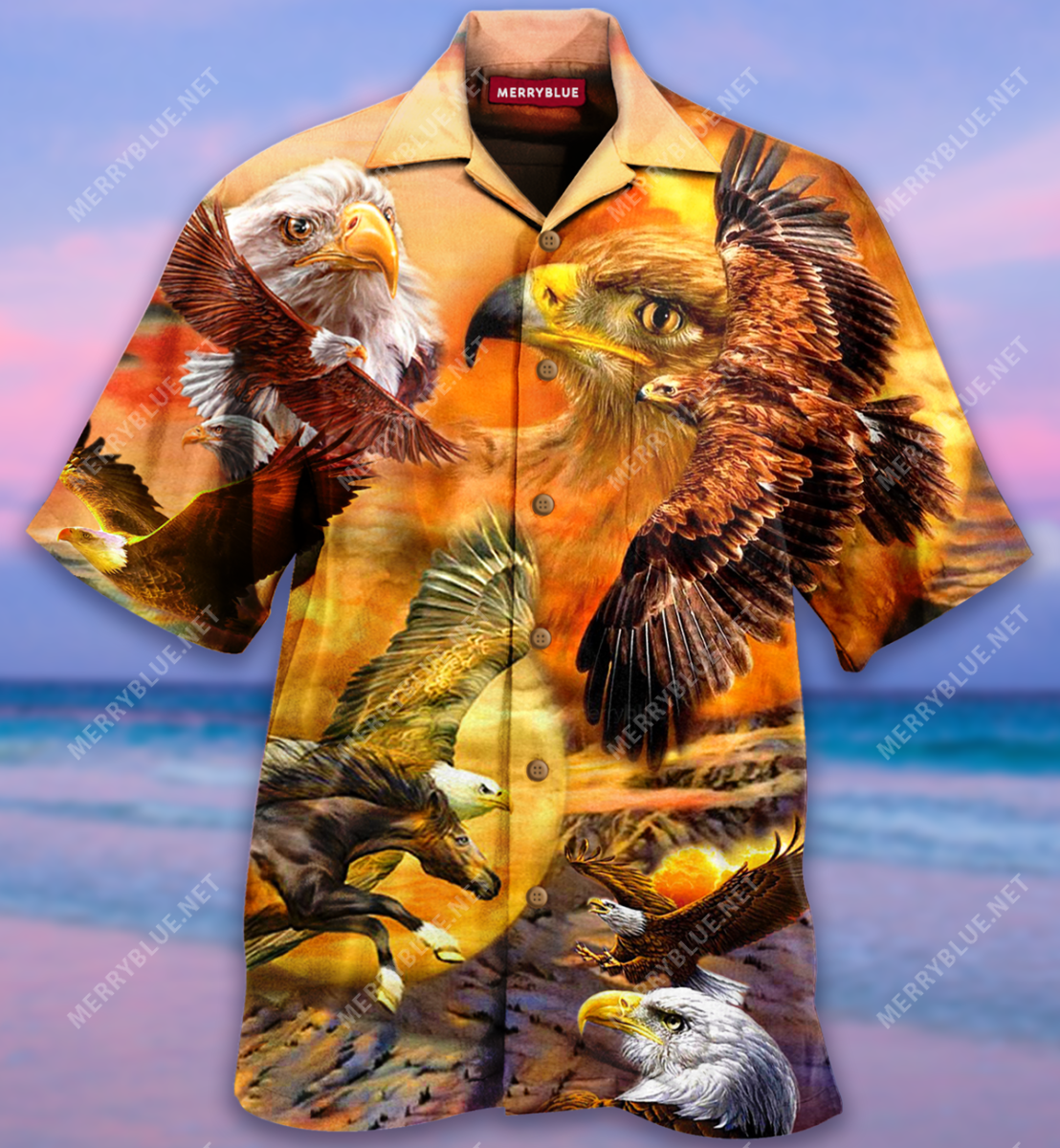 Eagle Flying In The Sunset Sky Unisex Hawaii Shirt Ha88796