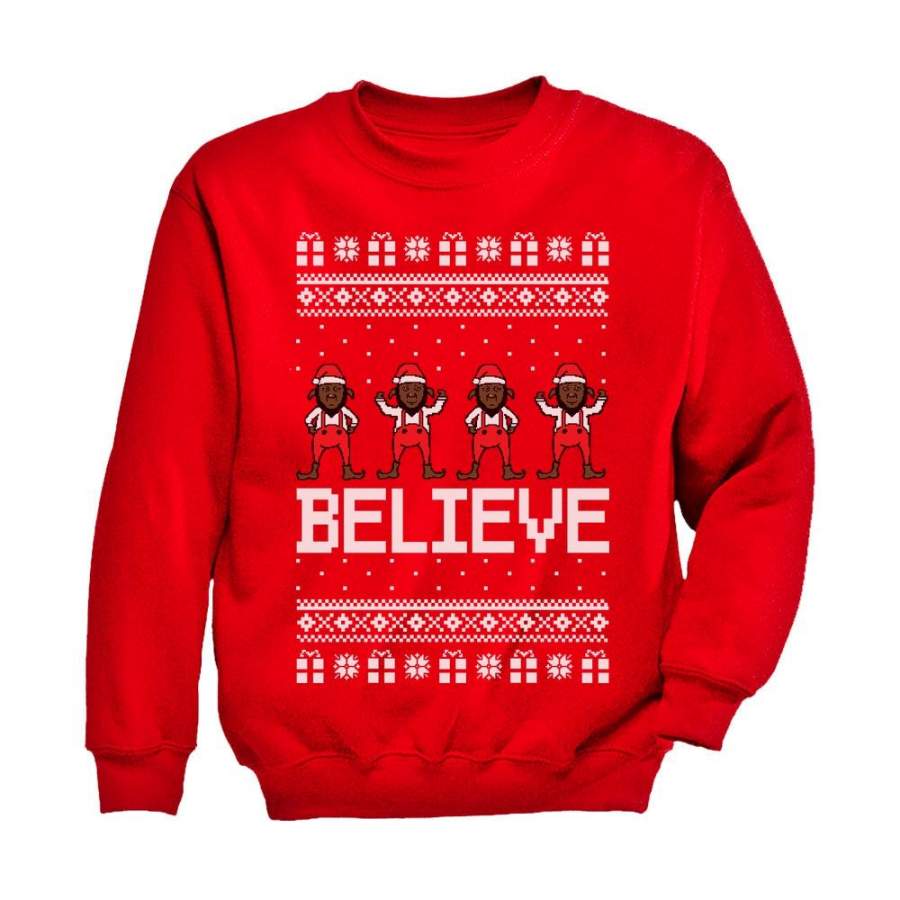 Believe Black Santa Elves Ugly Christmas Sweater Youth Kids Sweatshirt