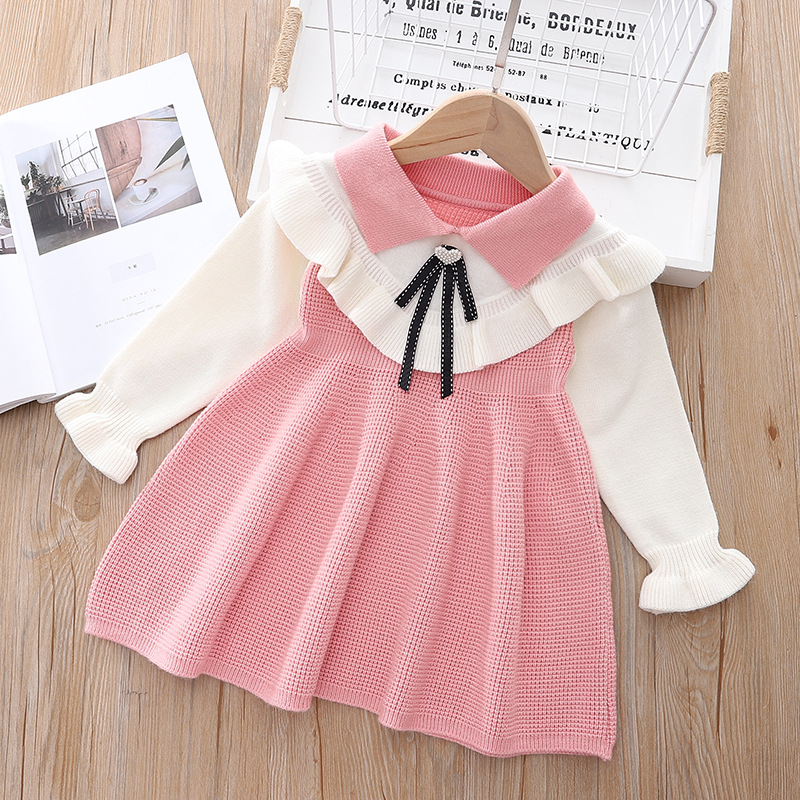 Winter Knit Elegant Dresses For Girls Child Clothes 2022 New Korean Style Kids Casual Dresses School Young Children A003 alx