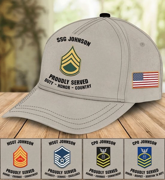 Army Veteran Personalized Classic Cap – Custom Army Ranking Baseball Cap, Army Hat Gift For Husband And Dad Army