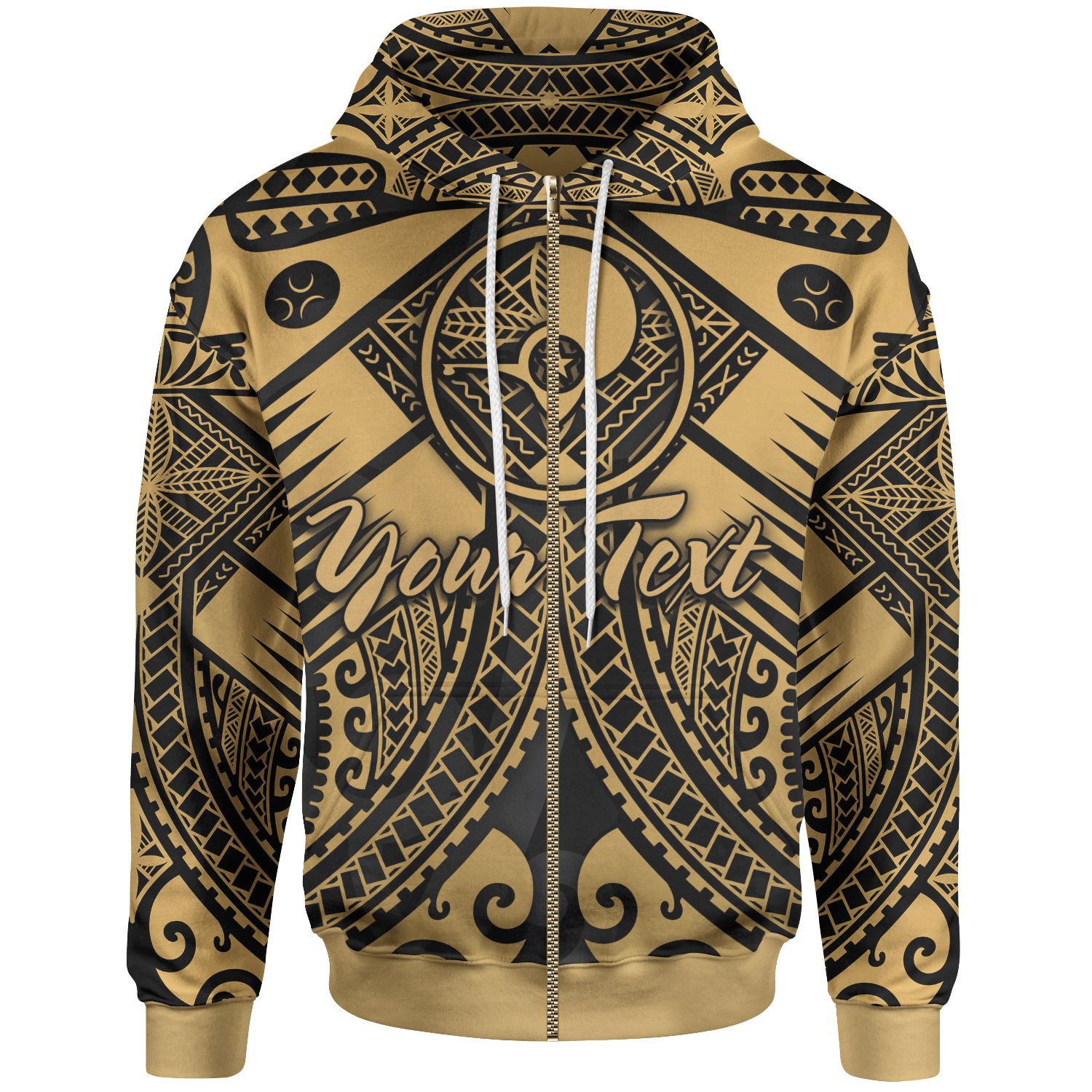 Yap Custom Personalised Zip-Up Hoodie  – Gold Seal with Polynesian Tattoo – BN18