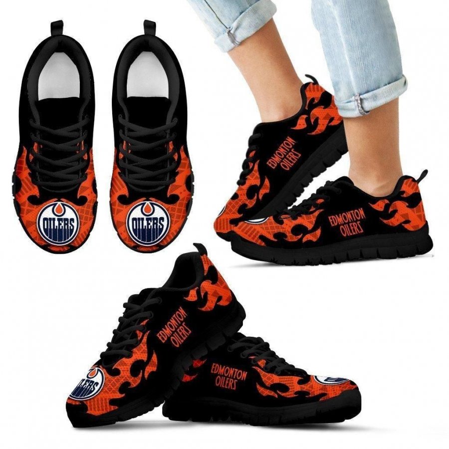 Tribal Flames Pattern Edmonton Oilers Sneakers #107