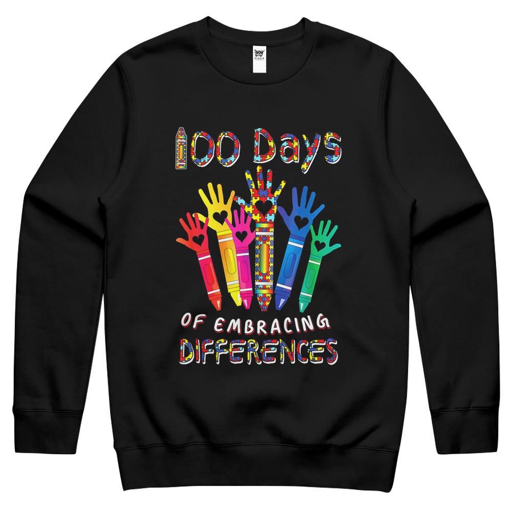 Autism Awareness Embrace Differences 100 Days Of School Iep Crewneck Sweatshirt