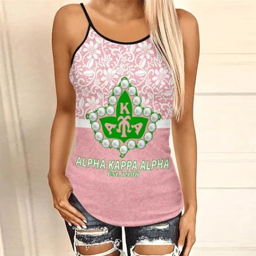 Alpha Kappa Alpha Flower Lace Criss-Cross Tank Top