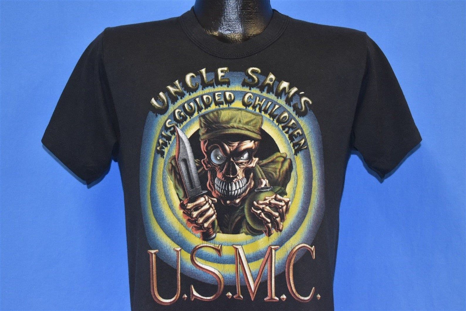 80S Uncle Sam’S Misguided Children Usmc Skeleton Spooky Us S T-Shirt
