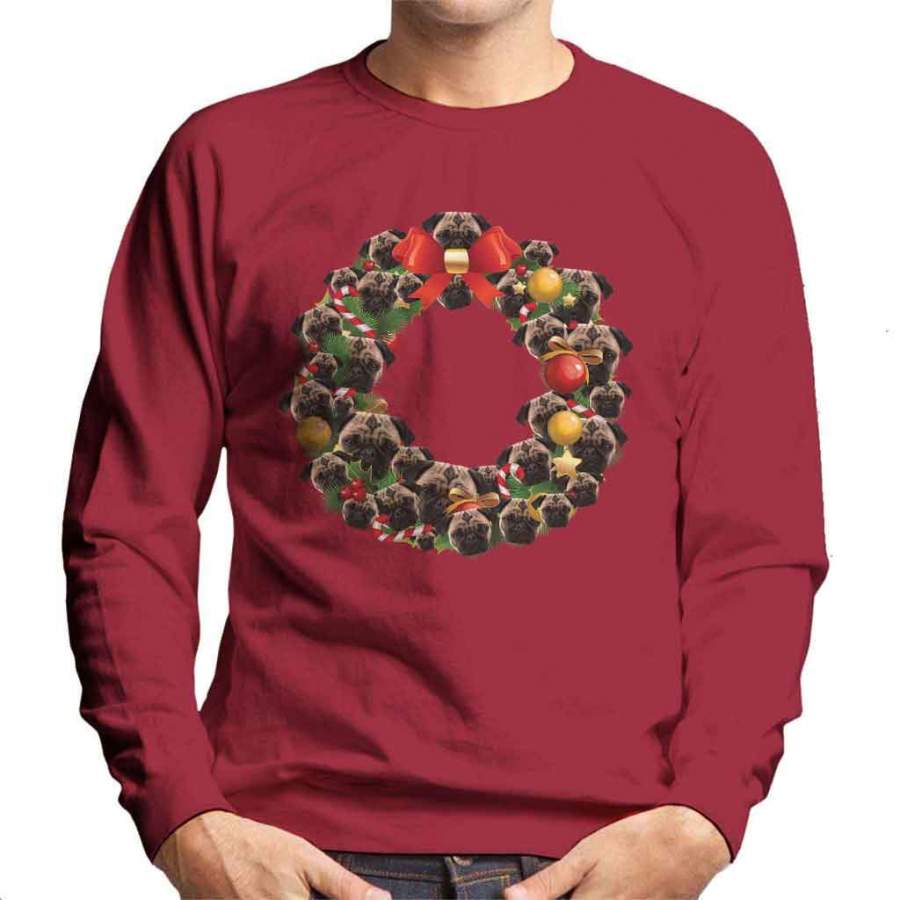 Christmas Pug Multi Wreath Men’s Sweatshirt