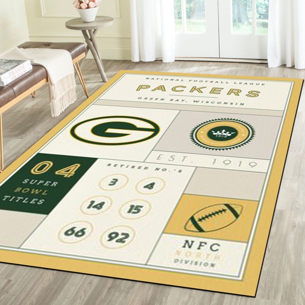 Green Bay Packers Rug, Football Team Living Room Bedroom Carpet, Sports Floor Decor