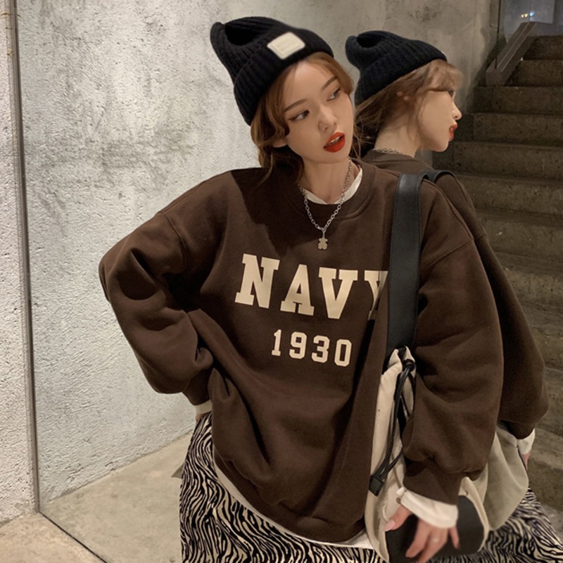 Sweatshirts For Women Printed Simple All-match Korean Round Neck Casual Hoodies Winter Thicken Cozy Loose Tops Teens Harajuku alx