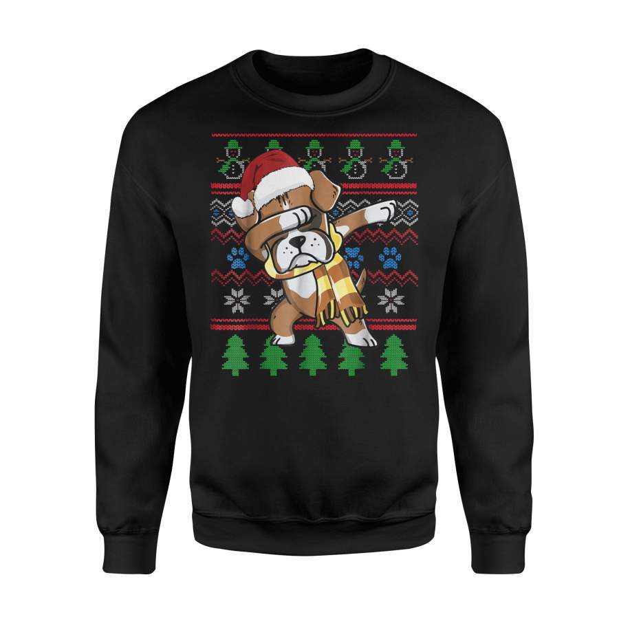 Boxer Dabbing Santa Hat Ugly Sweater Style Christmas T-Shirt – Standard Fleece Sweatshirt