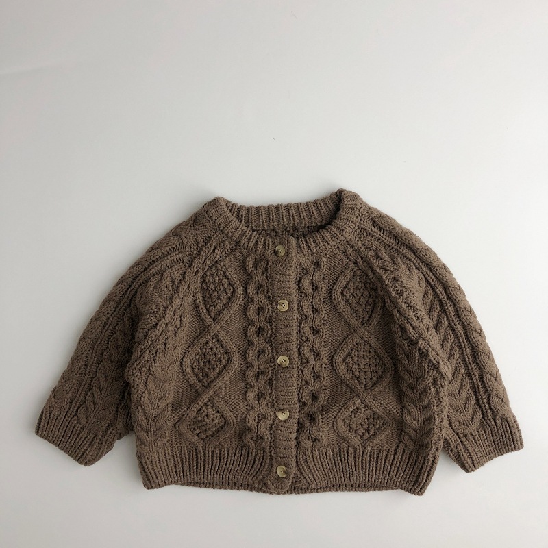 Thickened Sweater Cardigan Toddler Autumn Clothing Solid Color Fashion Casual Warm Crew Neck Tops Coats Kids Knited Outerwear alx