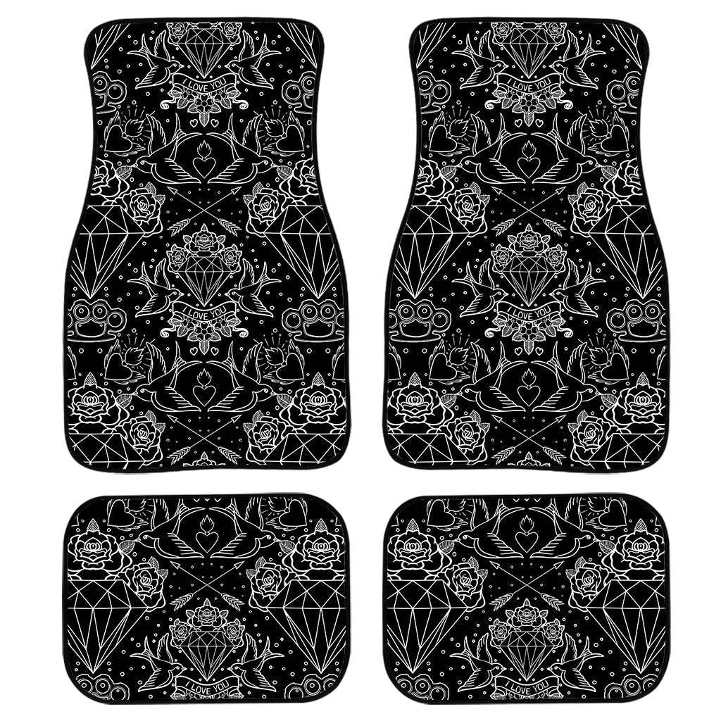 Black And White Tattoo Print Front And Back Car Floor Mats, Front Car Mat