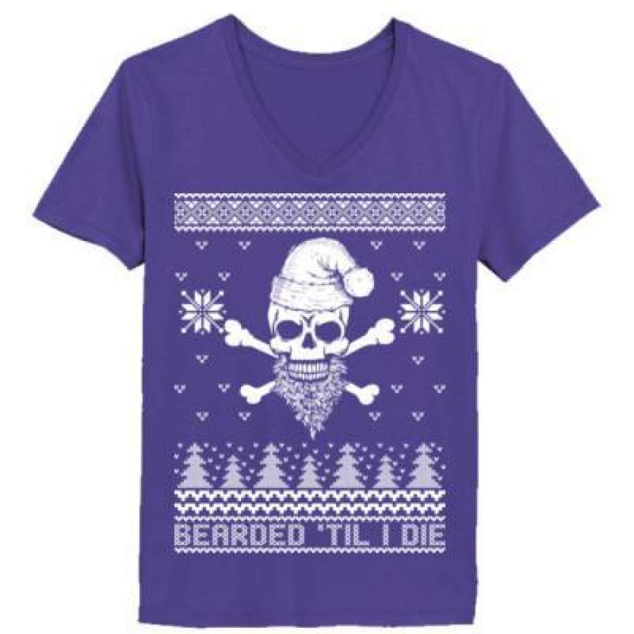 AGR Bearded Till I Die Christmas Ugly Sweater Beard – Ladies’ V-Neck T-Shirt