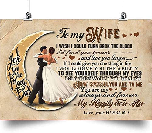 to My Wife Horizontal Poster-I Love You to The Moon and Back-Home Decoration Poster, Wall Poster, Home and Room Decoration, Gifts for Wife, Souvenirs.