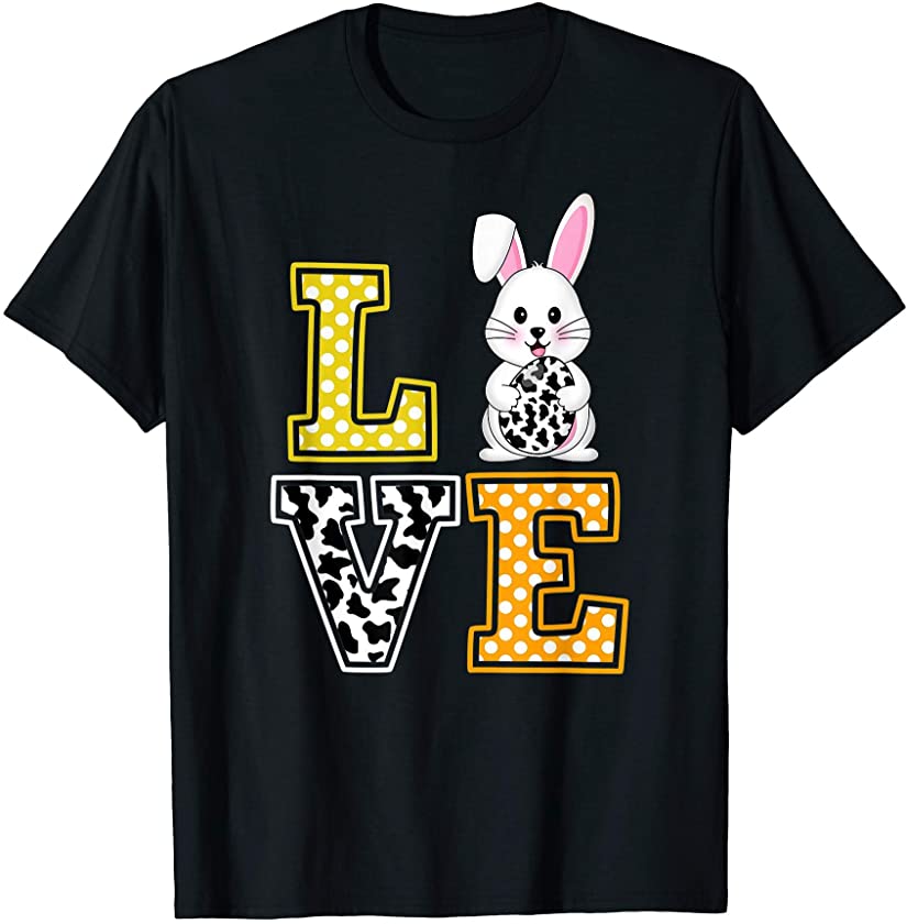 Love Easter Egg Bunny Cow Print Cute Bunny Easter Costume T-Shirt