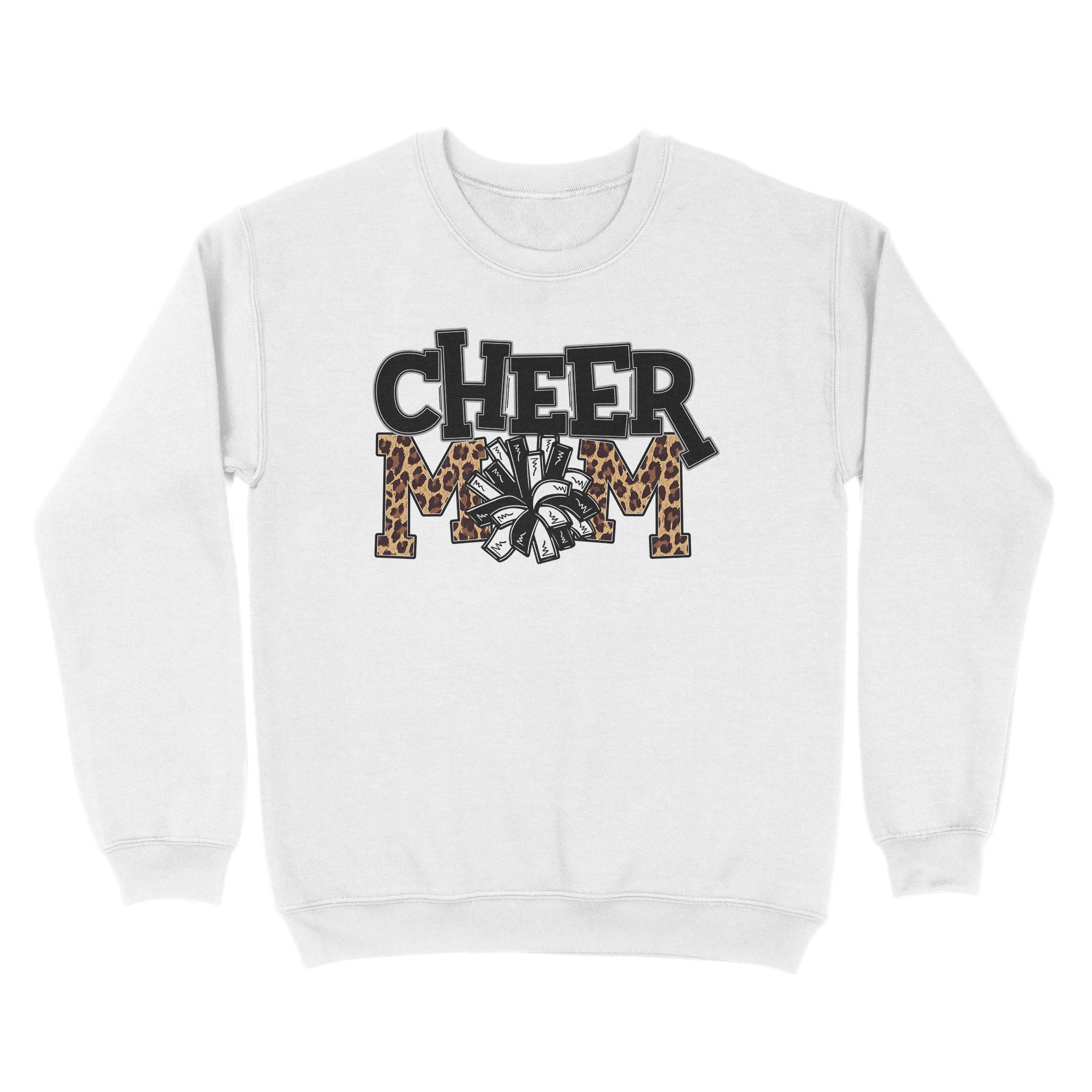 Dng Fashion ‘S Cheer Mom Shirts Leopard With Black And White Pom Poms – Standard Crew Neck Sweatshirt