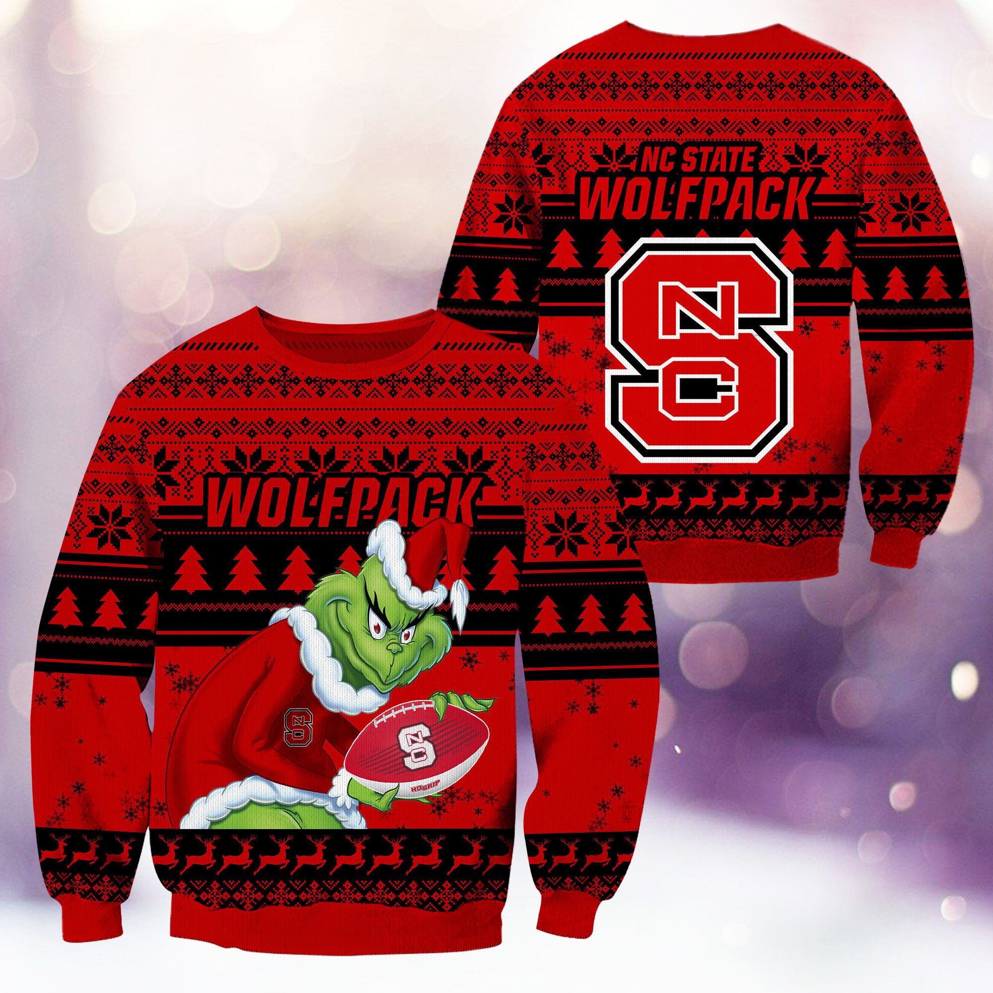 Nc State Wolfpack Grinch Ugly Christmas Sweater