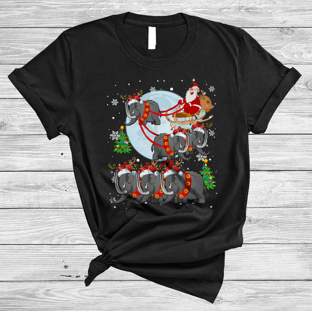 Santa Riding Elephant Reindeer Sleigh Funny Christmas Lights Elephant Animal Lover Gifts T-Shirt