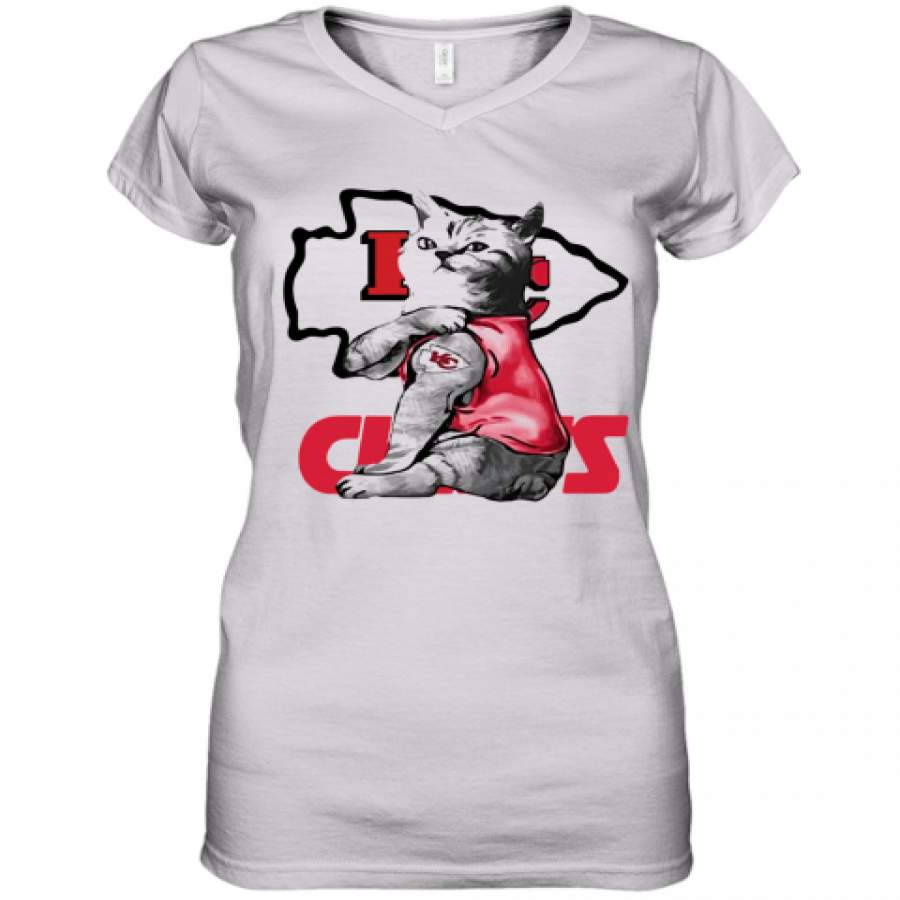 Cat Tattoo Kansas City Chiefs Women's V-Neck T-Shirt