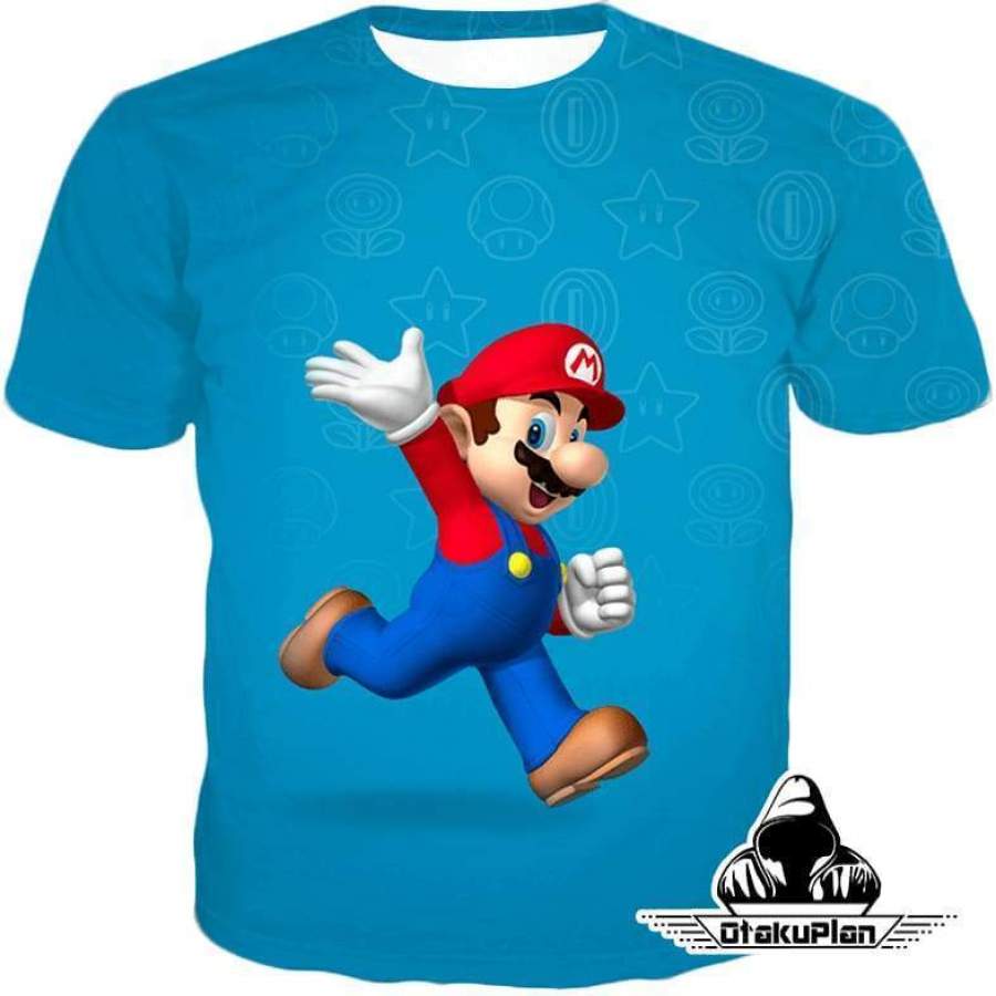 Super Cool Game Hero Mario Cool Promo Blue T-Shirt