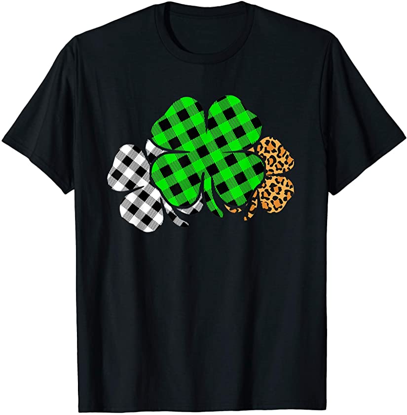 Three Leopard Buffalo Plaid Shamrock Green-Clover Boy Girl T-Shirt