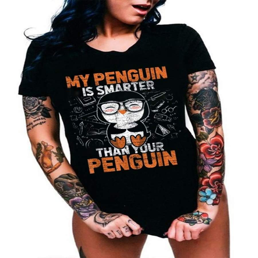 Summer Vintage Short Sleeve Cotton T Shirt My Penguin Is Smarter Than Your Penguin T-Shirt