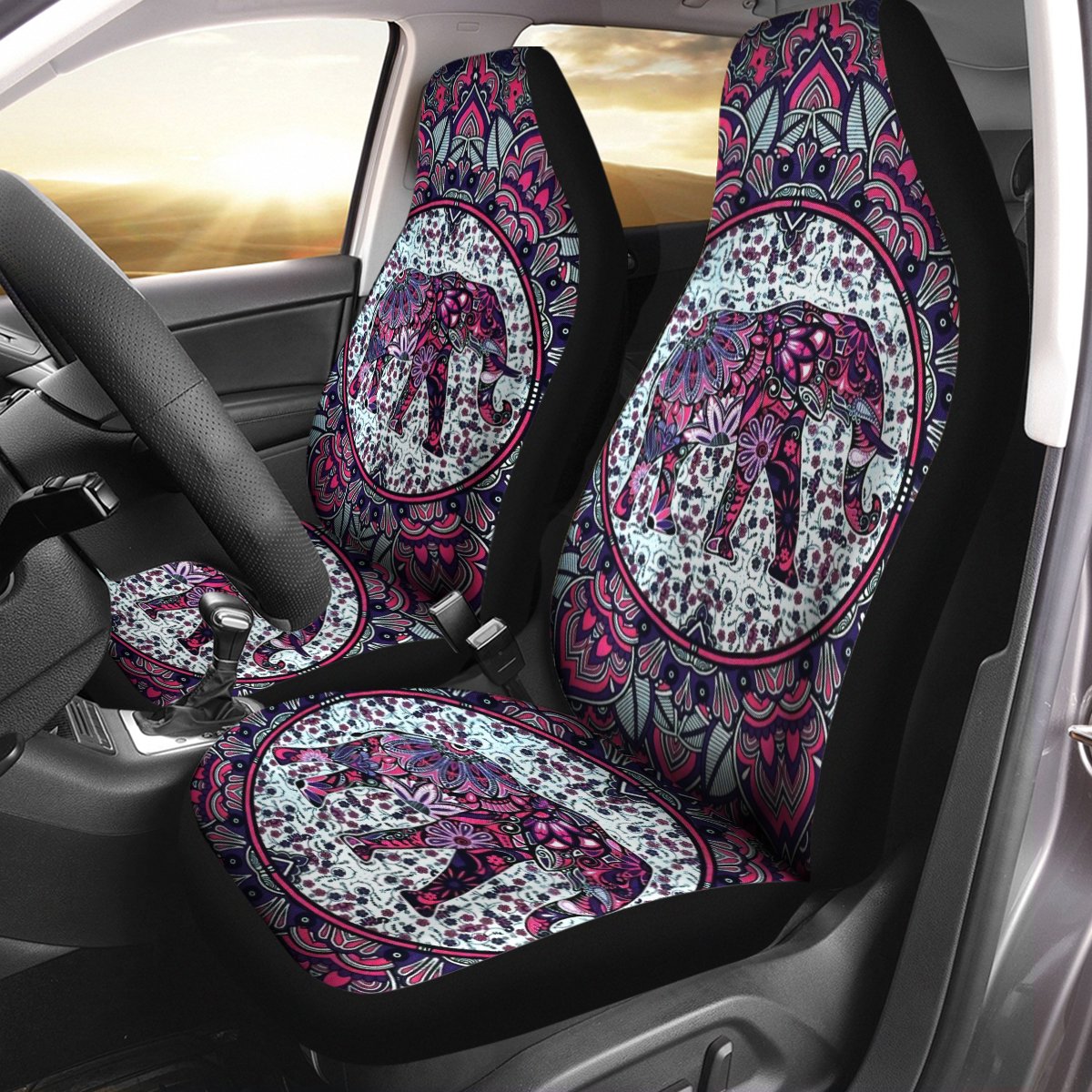 Indian Mandala Elephant Car Seat Cover Size Universal Fit