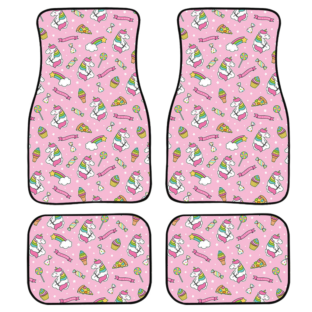 Pink Girly Unicorn Pattern Print Front And Back Car Floor Mats, Front Car Mat