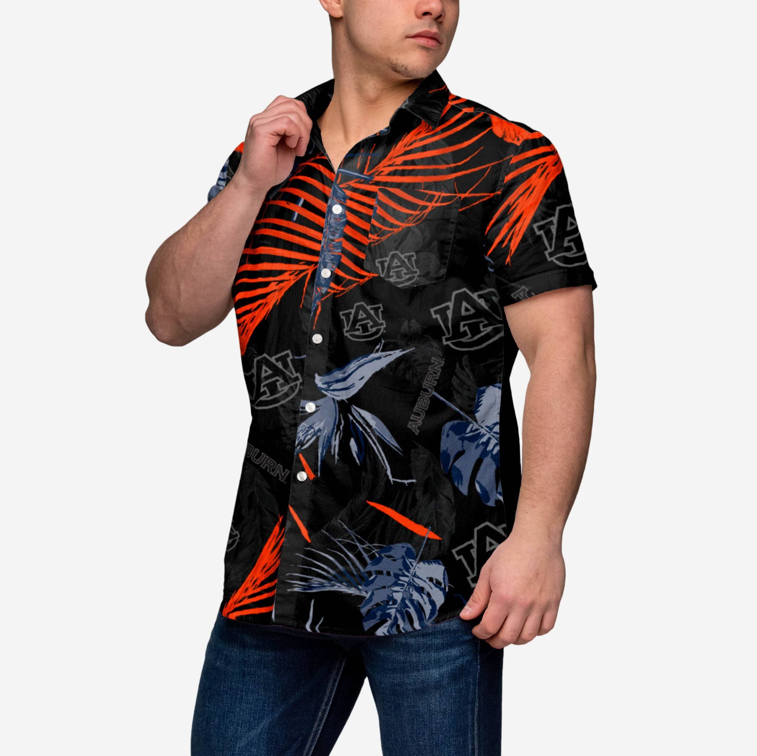 Auburn Tigers Neon Palm Button Up Shirt