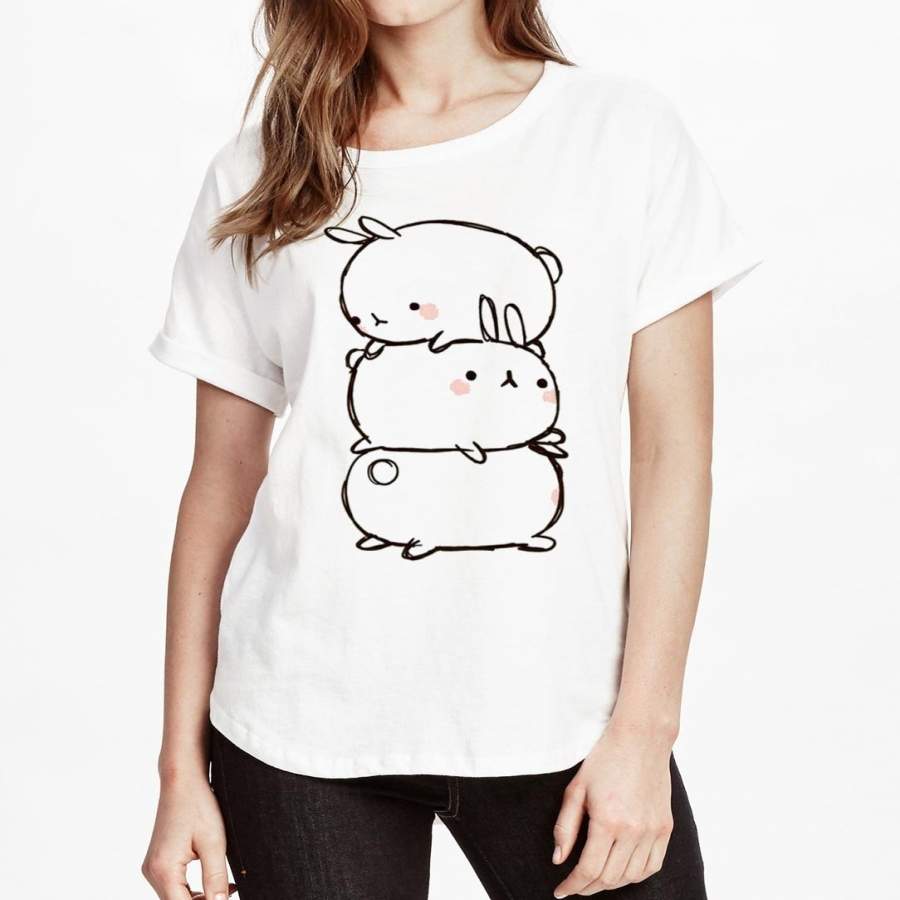 Shein Loose Casual O-Neck Cartoon Rabbits And Tree Printed T-Shirt Harajuku For 2018 New Women Cute T-Shirt