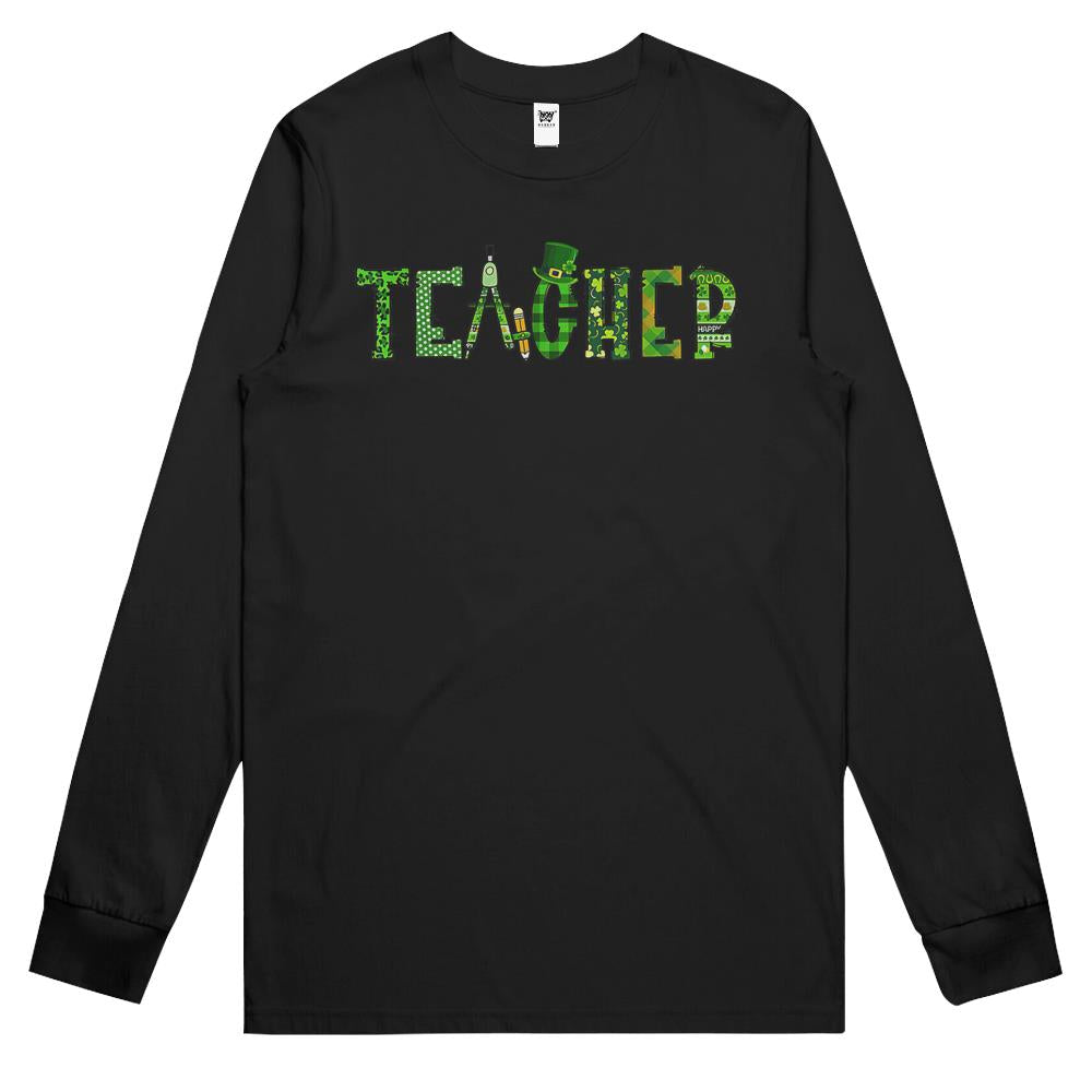 St Patrick’S Day Teacher Irish Leopard Shamrock Pattern Long Sleeve T Shirts