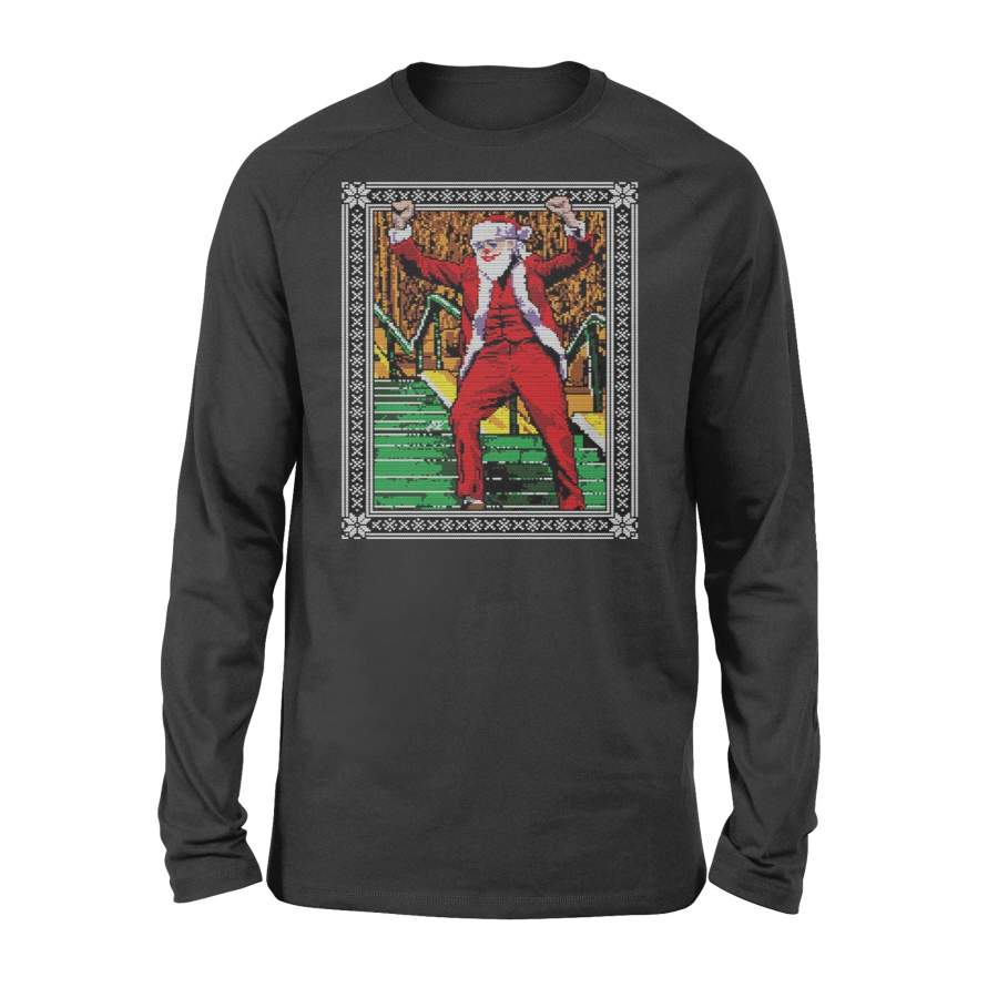 Ugly Christmas Joker dancing on stairs Dank Meme T Shirt – Standard Long Sleeve