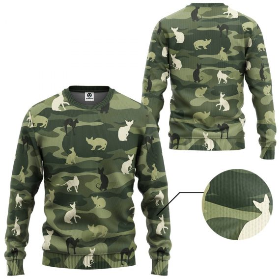 3D Sphynx Cat Camo Uniform All Over Print Unisex Sweatshirt For Cat Lovers