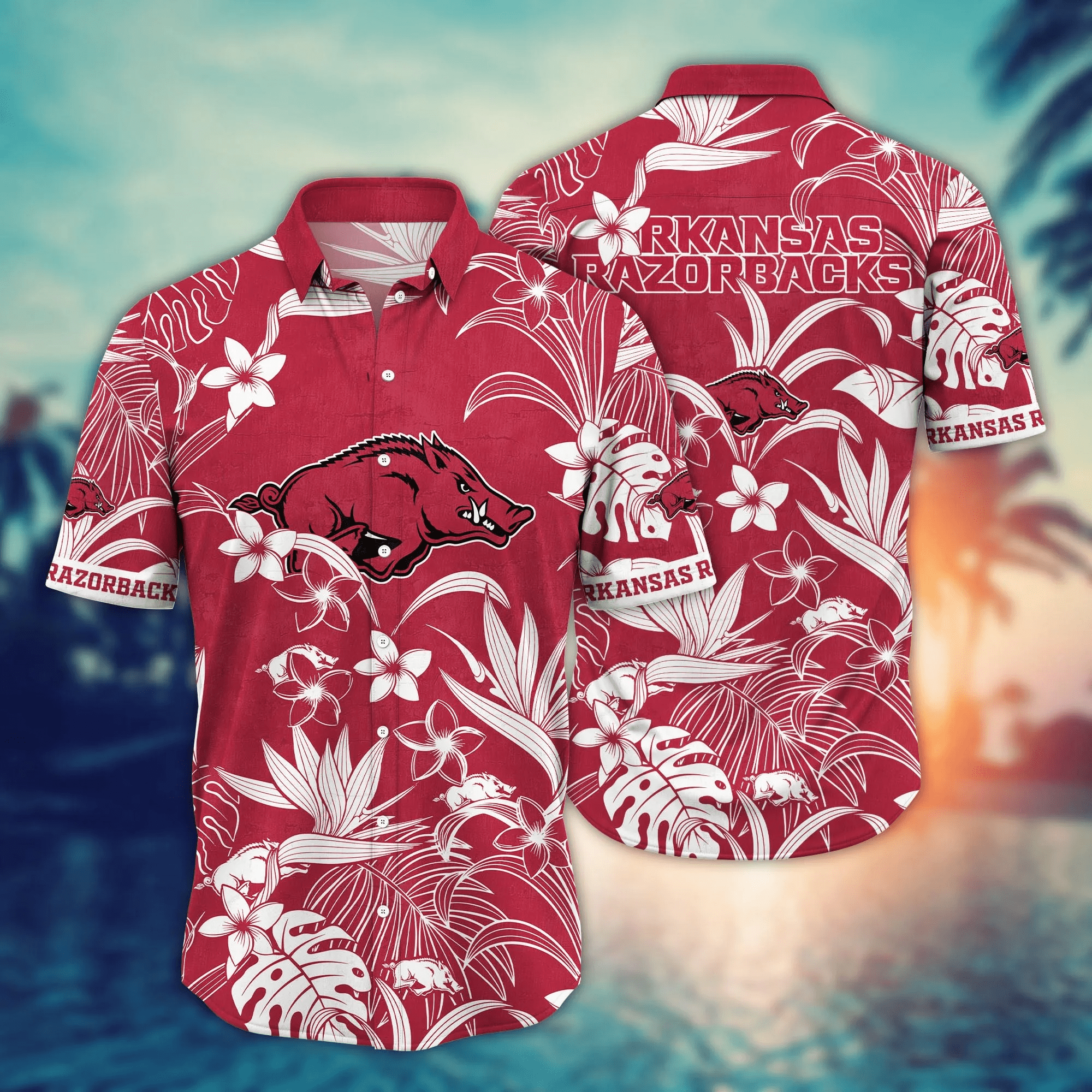 Arkansas Razorbacks NCCA Hawaiian Shirt Tan Linestime Aloha Shirt