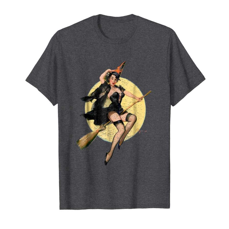 Awesome Vintage Pin Up Witch Halloween T-Shirt