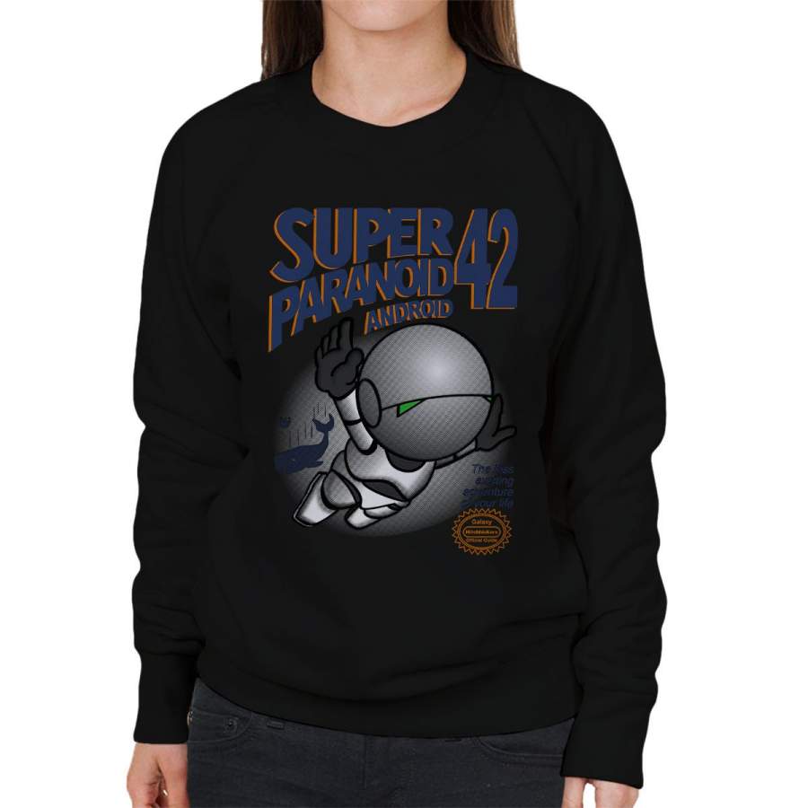 Super Paranoid Android 42 Hitchhikers Guide Mario Women’s Sweatshirt