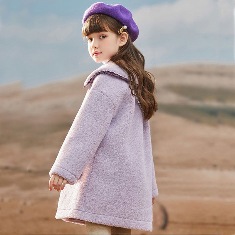 Winter Beige Thick Long Jackets Little Kid’s Girls Coat Breasted Woolen Overcoat Cotton Trench Jackets Teenage Girl Coat 2-16Y alx