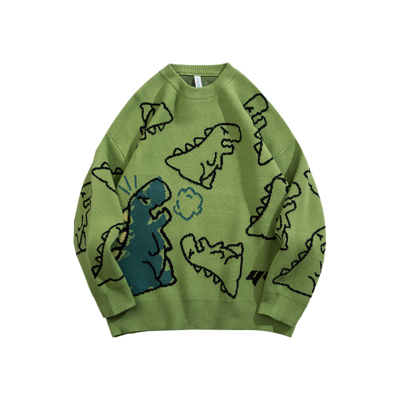 Abfer Autumn Oversize Cardigan Men Knitted Dinosaur Sweater Streetwear Loose Male Women Coat 2021 Doodle Hip Hop Pattern Winter alx