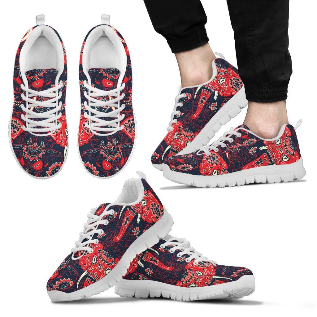 Red Indian Elephant Pattern Men Sneakers