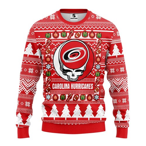 Carolina Hurricanes Grateful Dead Christmas Gift For Fan Ugly Wool Sweater Christmas