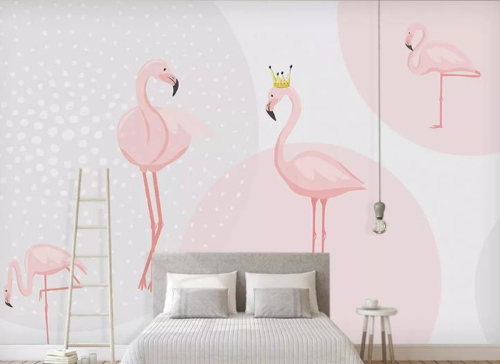 3D Hand Drawn Animal Flamingo Wall Mural Wallpaper Lqh 555