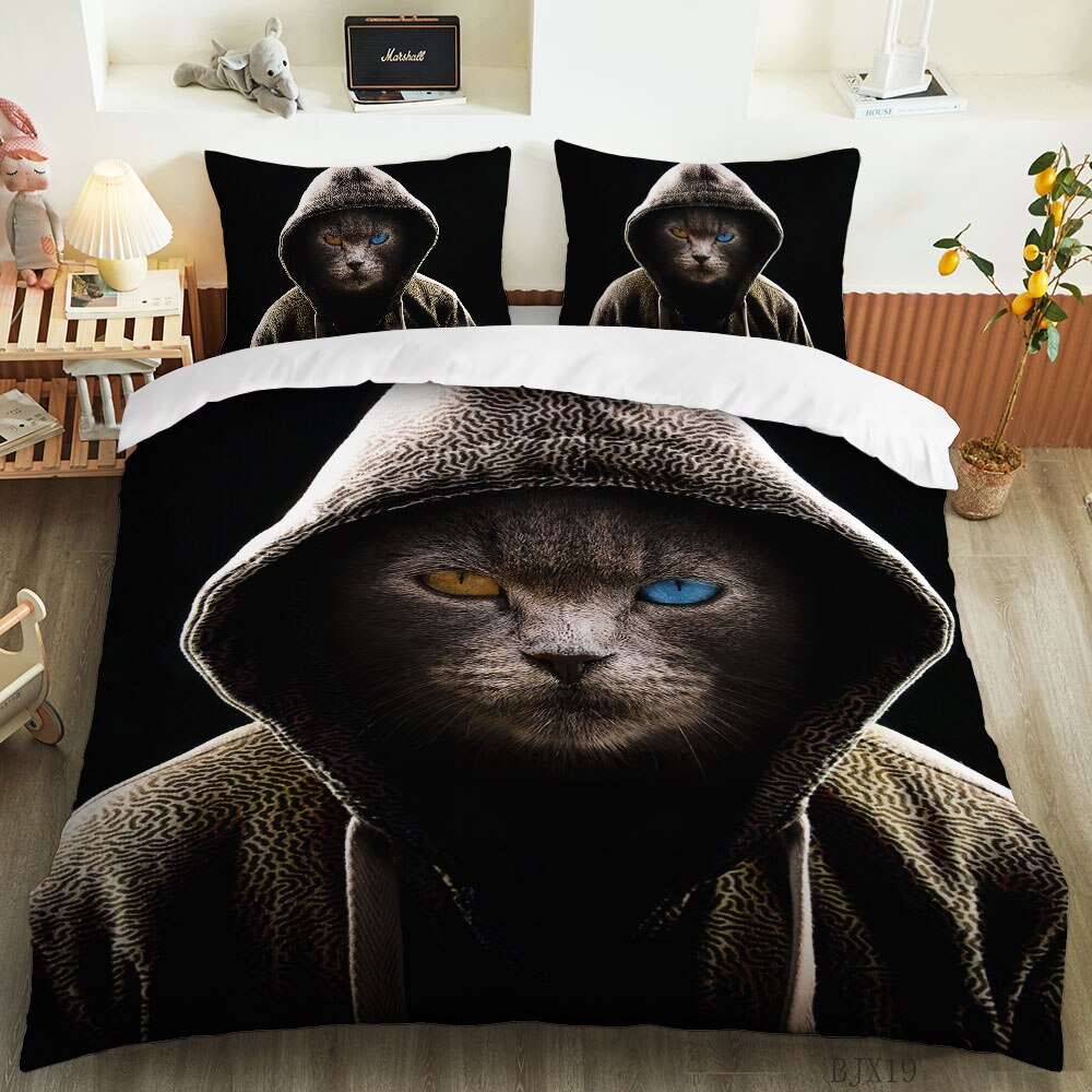 3D Kawaii Pet Black Cat Custom Bedding Set Kitten Duvet Cover Sets Pillowcase 3Pcs Twin Designer Bedding Single