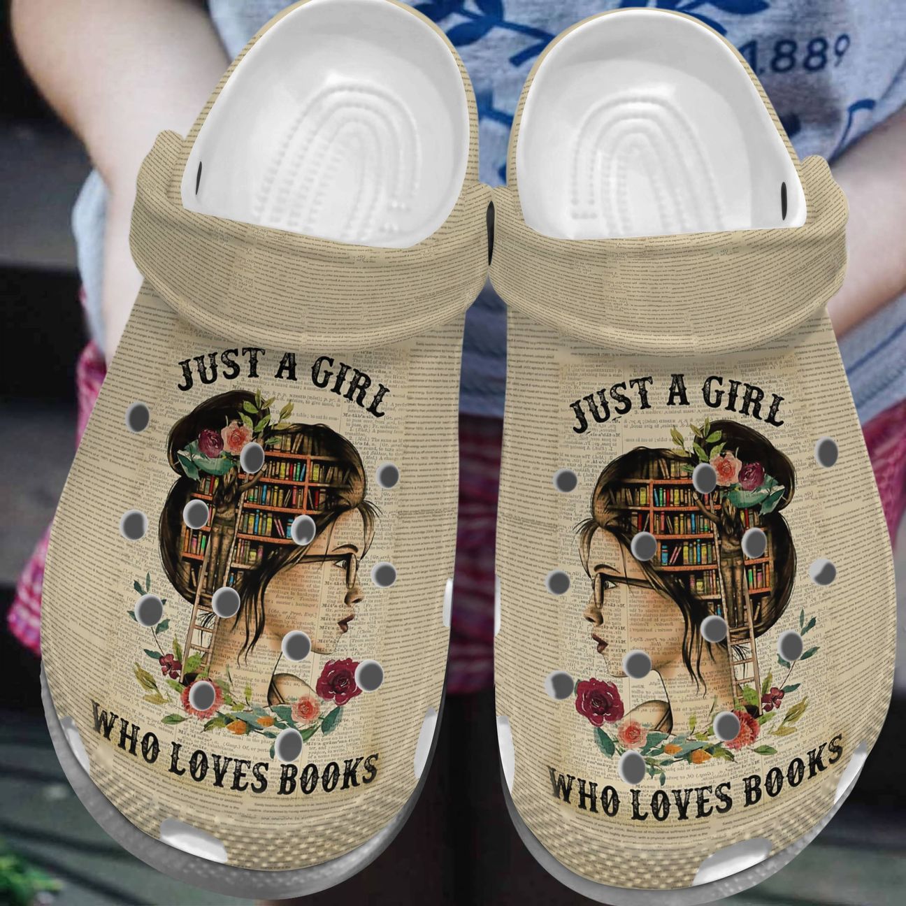 Books Personalize Clog, Custom Name, Text, Fashion Style For Women, Men, Kid, Print 3D A Girl Loves Books