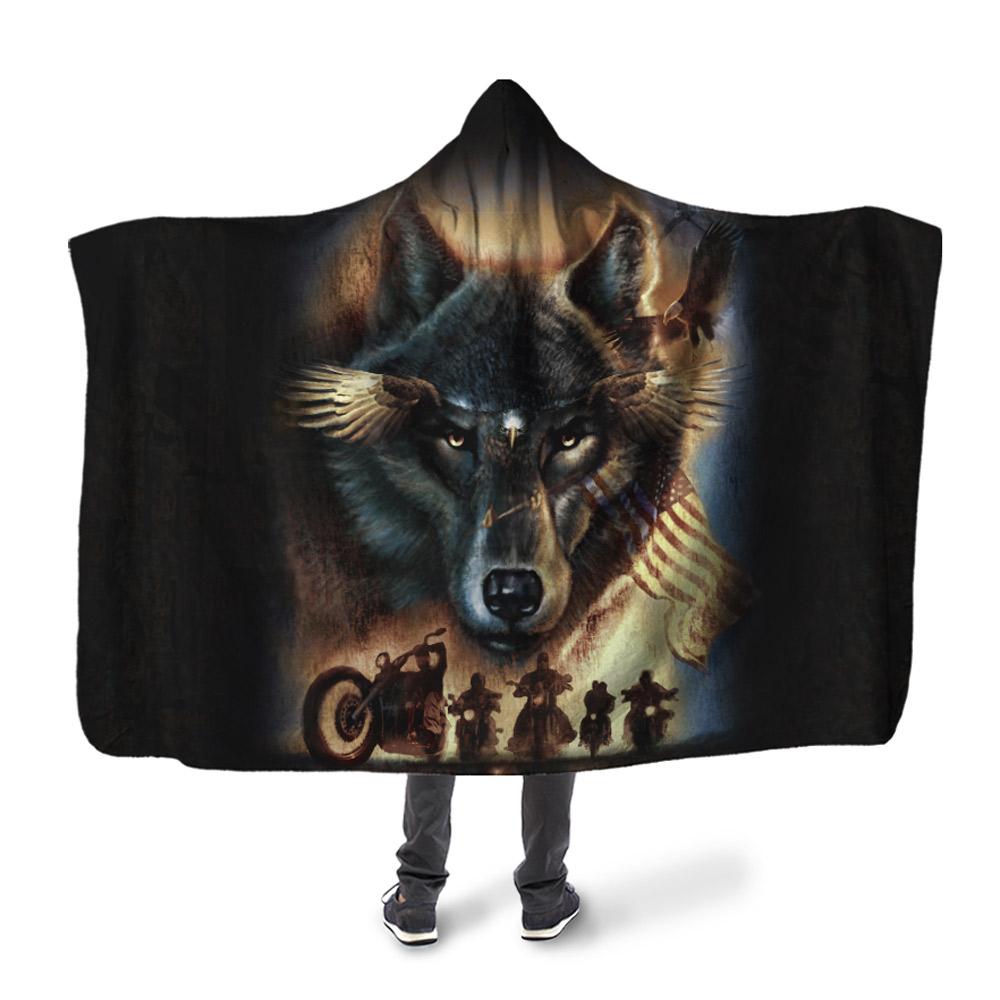 ViticStore™ 3D All Over Printed Dark Wolf With The Wings Of Eagle – Hooded Blanket