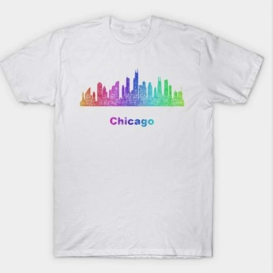 Summer New Fashion Men’S Cotton Casual T-Shirt Chicago Lovers Chicago Skyline Cool Shirt
