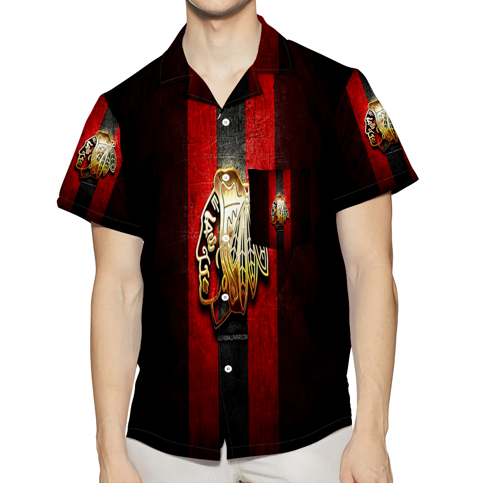 Chicago Blackhawks Emblem Gold Texture 3D All Over Print Summer Beach Hawaiian Shirt With Pocket