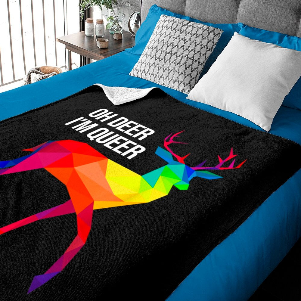 Queer Gift Blanket For Queer, Oh Deer I’M Queer I Lgbt Rainbow I Gay Pride Blanket Gift To Queer