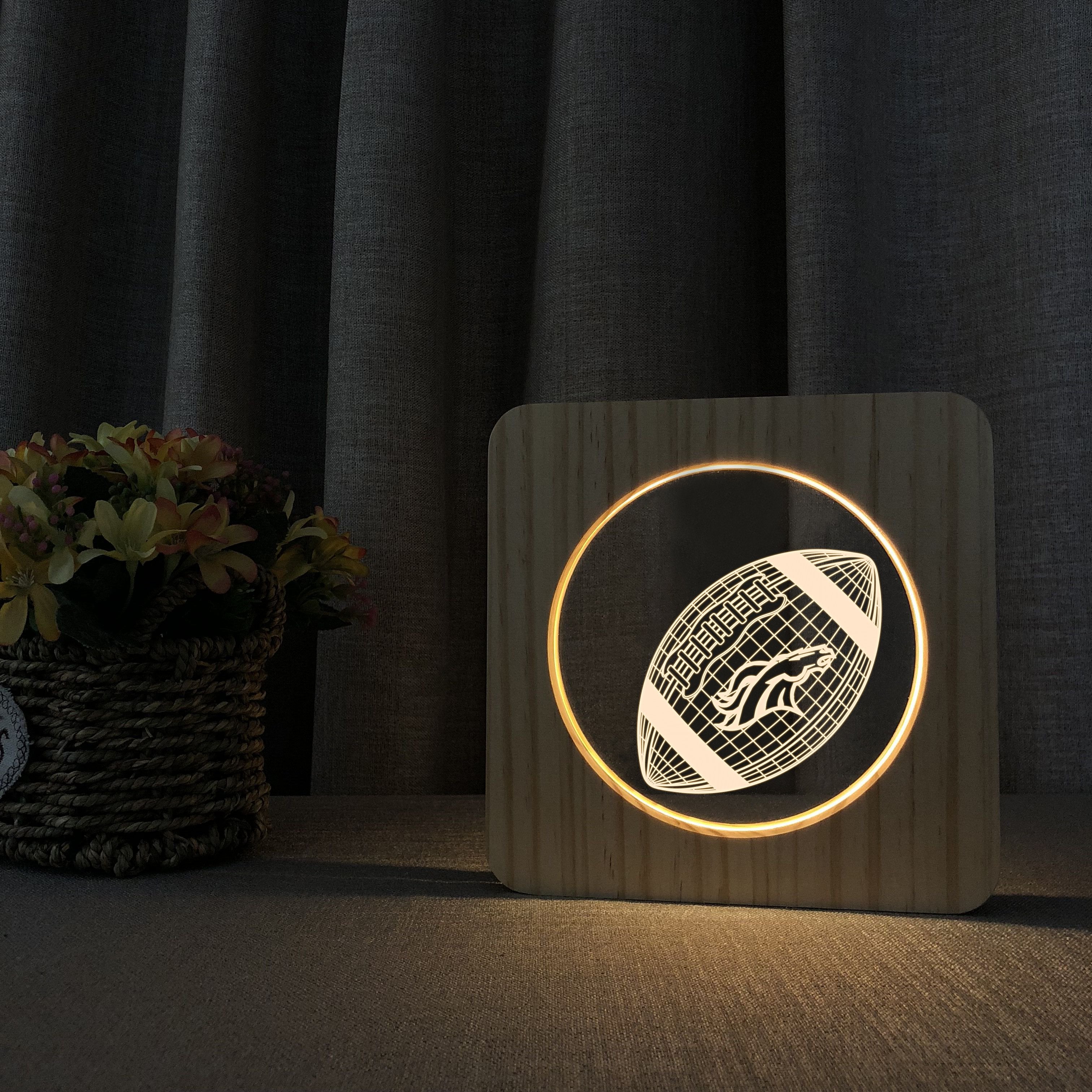 Denver Broncos 3D Wooden Led Lamp