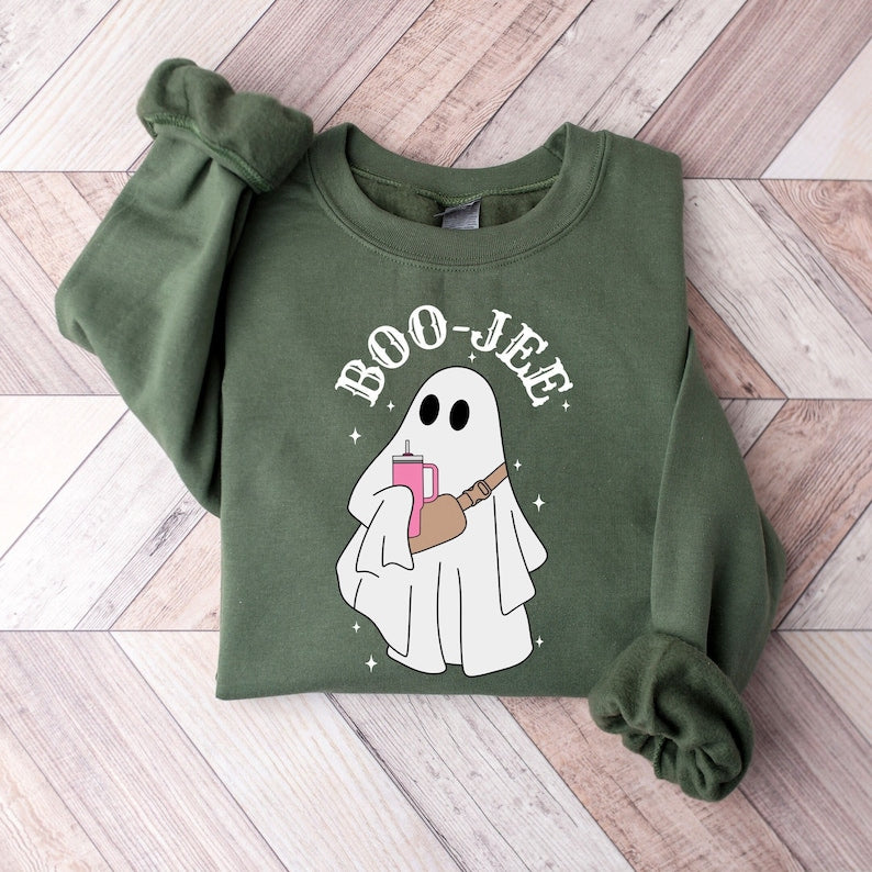 Boo Jee Ghost Halloween Sweatshirt Halloween 2D Crewneck Sweatshirt All Over Print Sweatshirt For Women Sweatshirt For Men Sws4810