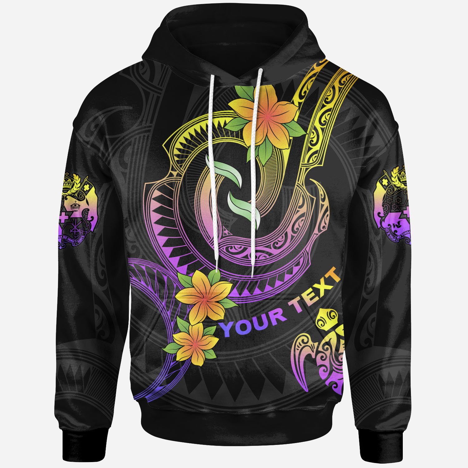 Tonga Custom Personalised Hoodie – Plumeria Flowers with Spiral Patterns – BN26